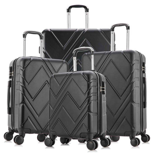 4 Piece Set Luggage Sets Suitcase ABS Hardshell Lightweight Spinner Wheels Black