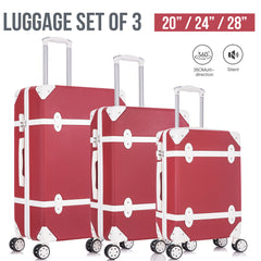 3 Piece Sets Luggage Suitcase ABS Hardshell Lightweight Spinner Wheels (20/24/28 inch), Red