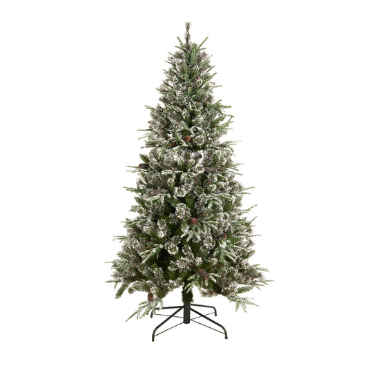 Best choice Pre Illuminated Pre Decorated Spruce Hinge Artificial Hybrid PE/PVC Christmas Tree With 1273 Tips, 29 Pine Cones, 240 Lights, And Metal Base