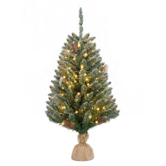 3ft Linen Base PVC Material Green Flocking 118 Branches 100 Lights Warm Color 8 Mode Battery Switch Christmas Tree