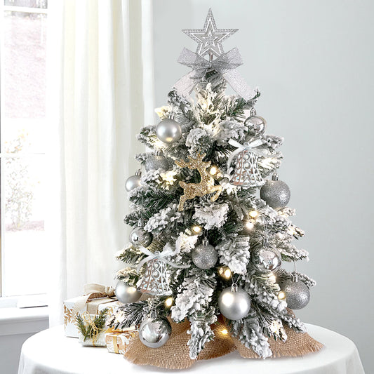 2ft Mini Christmas Tree with Light Artificial Small Tabletop Christmas Decoration with Flocked Snow, Exquisite Decor & Xmas Ornaments for Table Top for Home & Office, Silver