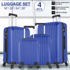 4 Piece Set Luggage Sets Suitcase ABS Hardshell Lightweight Spinner Wheels Blue