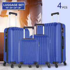 4 Piece Set Luggage Sets Suitcase ABS Hardshell Lightweight Spinner Wheels Blue