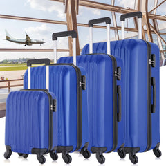4 Piece Set Luggage Sets Suitcase ABS Hardshell Lightweight Spinner Wheels Blue
