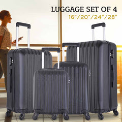 4 Piece Set Luggage Sets Suitcase ABS Hardshell Lightweight Spinner Wheels Black