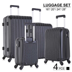 4 Piece Set Luggage Sets Suitcase ABS Hardshell Lightweight Spinner Wheels Black