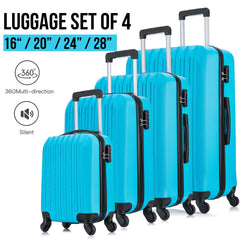 4 Piece Set Luggage Sets Suitcase ABS Hardshell Lightweight Spinner Wheels Sky Blue