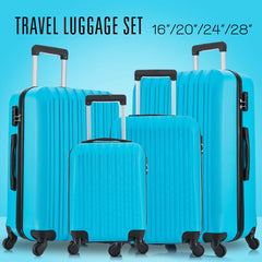 4 Piece Set Luggage Sets Suitcase ABS Hardshell Lightweight Spinner Wheels Sky Blue