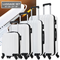 4 Piece Set Luggage Sets Suitcase ABS Hardshell Lightweight Spinner Wheels Milk White