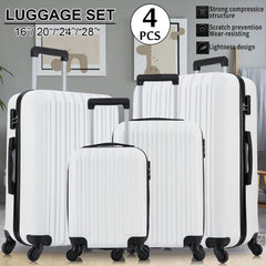 4 Piece Set Luggage Sets Suitcase ABS Hardshell Lightweight Spinner Wheels Milk White