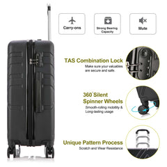 4 Piece Set Luggage Sets Suitcase ABS Hardshell Lightweight Spinner Wheels Black