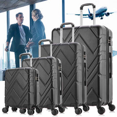 4 Piece Set Luggage Sets Suitcase ABS Hardshell Lightweight Spinner Wheels Black