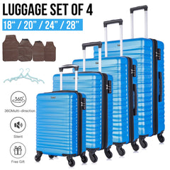 Expandable Hardshell Luggage Sets Suitcase ABS Lightweight with Spinner Wheels TSA Lock Blue