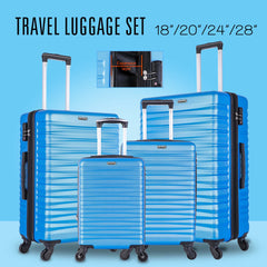 Expandable Hardshell Luggage Sets Suitcase ABS Lightweight with Spinner Wheels TSA Lock Blue