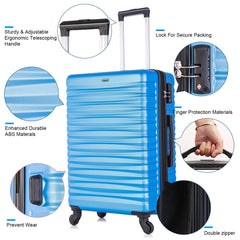 Expandable Hardshell Luggage Sets Suitcase ABS Lightweight with Spinner Wheels TSA Lock Blue
