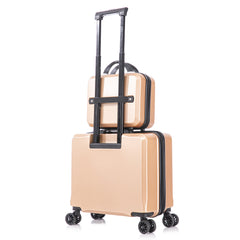 2 Piece Travel Luggage Set Hard shell Suitcase with Spinner Wheels 18?Underseat luggage and 14?Comestic Travel case Toiletry box Champagne