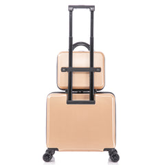 2 Piece Travel Luggage Set Hard shell Suitcase with Spinner Wheels 18?Underseat luggage and 14?Comestic Travel case Toiletry box Champagne
