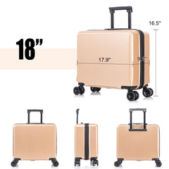 2 Piece Travel Luggage Set Hard shell Suitcase with Spinner Wheels 18?Underseat luggage and 14?Comestic Travel case Toiletry box Champagne