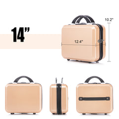 2 Piece Travel Luggage Set Hard shell Suitcase with Spinner Wheels 18?Underseat luggage and 14?Comestic Travel case Toiletry box Champagne