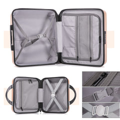 2 Piece Travel Luggage Set Hard shell Suitcase with Spinner Wheels 18?Underseat luggage and 14?Comestic Travel case Toiletry box Champagne