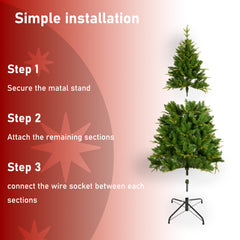 168CM Long Artificial Christmas Tree, 1079 Tips, 260LED, Hingeless Spruce PVC/PE Christmas Tree, Indoor And Outdoor, Green