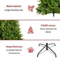168CM Long Artificial Christmas Tree, 1079 Tips, 260LED, Hingeless Spruce PVC/PE Christmas Tree, Indoor And Outdoor, Green
