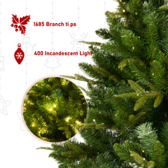 Best Choice 228CM Artificial Christmas Tree with 1685 tips, 400LED, Hingeless Spruce PVC/PE Christmas Tree, Indoor and Outdoor, Green