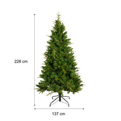 Best Choice 228CM Artificial Christmas Tree with 1685 tips, 400LED, Hingeless Spruce PVC/PE Christmas Tree, Indoor and Outdoor, Green