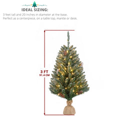 3ft Linen Base PVC Material Green Flocking 118 Branches 100 Lights Warm Color 8 Mode Battery Switch Christmas Tree
