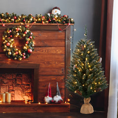 3ft Linen Base PVC Material Green Flocking 118 Branches 100 Lights Warm Color 8 Mode Battery Switch Christmas Tree