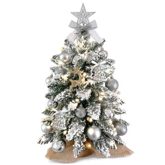 2ft Mini Christmas Tree with Light Artificial Small Tabletop Christmas Decoration with Flocked Snow, Exquisite Decor & Xmas Ornaments for Table Top for Home & Office, Silver