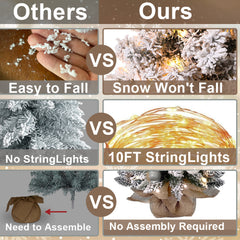 2ft Mini Christmas Tree with Light Artificial Small Tabletop Christmas Decoration with Flocked Snow, Exquisite Decor & Xmas Ornaments for Table Top for Home & Office, Silver