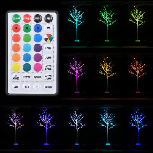 6FT 305 LED Colorful Birch Tree, Color Changing Light Up Tree with Pink Purple Fairy Light Remote, Artificial Christmas White Birch Tree for Indoor Outdoor Holiday Party Home Yard Decoration