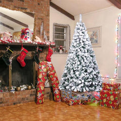 6FT PVC Flocking Christmas Tree 750 Branches Spread Out Naturally Tree