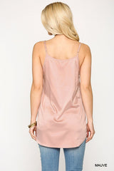 Velvet Mixed Adjustable Strap Round Hem Camisole
