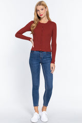 Long Slv Crew Neck Basic Cardigan