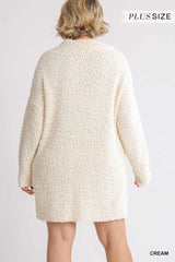 High Cowl Neck Boucl?Long Sleeve Sweater Dress
