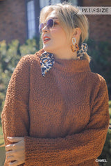 High Cowl Neck Boucl?Long Sleeve Sweater Dress