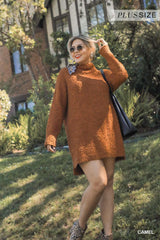 High Cowl Neck Boucl?Long Sleeve Sweater Dress