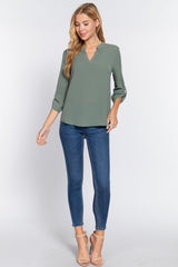 3/4 Roll Up Slv Woven Blouse