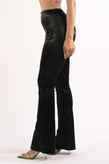 Velvet Pu Flared Pants