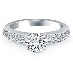 14k White Gold Triple Row Pave Diamond Engagement Ring Mounting