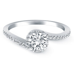 14k White Gold Bypass Swirl Diamond Halo Engagement Ring