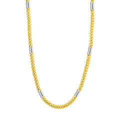 14k Two Tone Gold Mens Twisted Oval and Bar Link Necklace