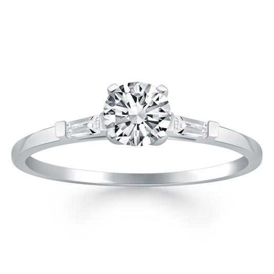 14k White Gold Tapered Baguette Diamond Engagement Ring Mounting