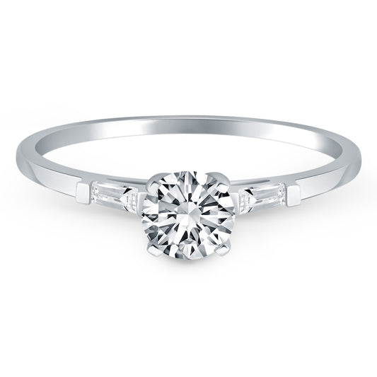 14k White Gold Tapered Baguette Diamond Engagement Ring Mounting