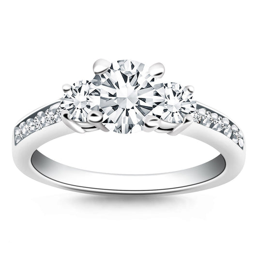 14k White Gold Three Stone Engagement Ring Mounting with Diamond Band