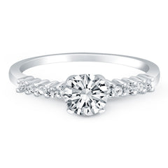 14k White Gold Shared Prong Accent Diamond Engagement Ring