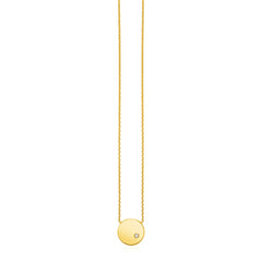 14k Yellow Gold Necklace with Polished Round Pendant with Diamond
