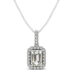 Halo Pendant With Emerald Center Diamond in 14k White Gold (1 1/5 cttw)